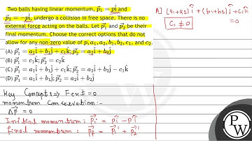 Two balls having linear momentum, \( \vec{p}_{1}=p \hat{\mathrm{i}} \) and \( \vec{p}_{2}=-p \ha...