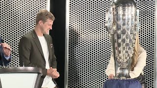 Marcus Ericsson on Borg-Warner Trophy
