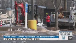 Crews repairing water main break on Peachtree Road in Atlanta