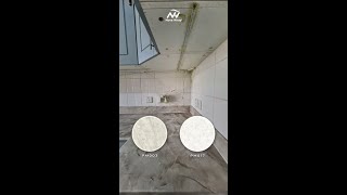 Dark Emperador marble out, fresh white Carrara-style vinyl wrap in. This bathroom vanity in Springs