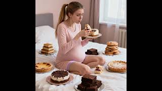 Girl Is Gorging Herself On Cake, Her Belly Is Too Full