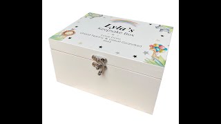 Personalised Printed Animal Themed Keepsake Baby Memories Box For Christening Baptism New Born Baby