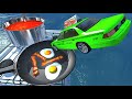 BeamNG.drive - High Speed Jumps into Egg & Bacon + Tomato Soup