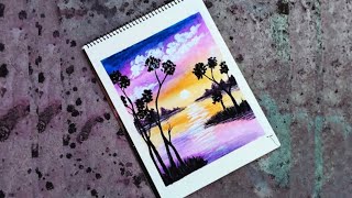 Easy Oil Pastle |🌄evening Sunset|Painting Tutorial For beginner's |..
