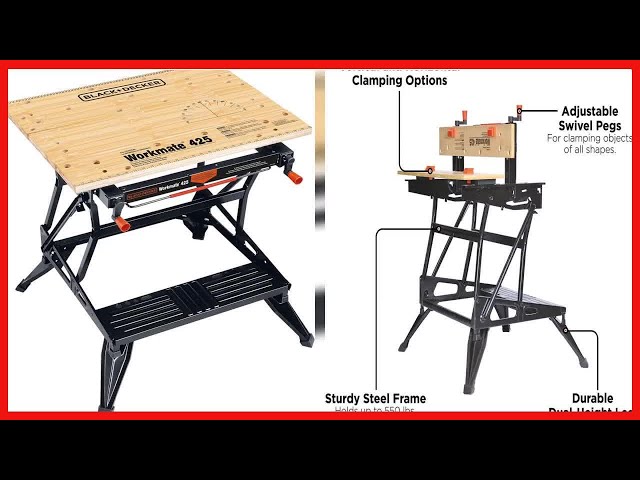 BLACK+DECKER Workbench, Workmate, Portable, Holds Up to 550 lbs, Vertical  and Horizontal Clamping Options, For DIY, Woodworking and More (WM425-A)