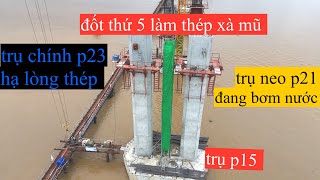 cầu đại ngãi 1 trụ chính p23 trước giờ bơm bê tông cọc khoan nhồi ngày 16\/10\/2025 