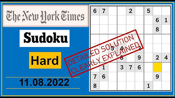 New York Times Hard Sudoku Aug 11, 2022 -  Step By Step Solution