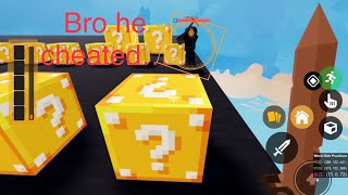 So we a lucky block race in Roblox bedwars…( my friend cheated)