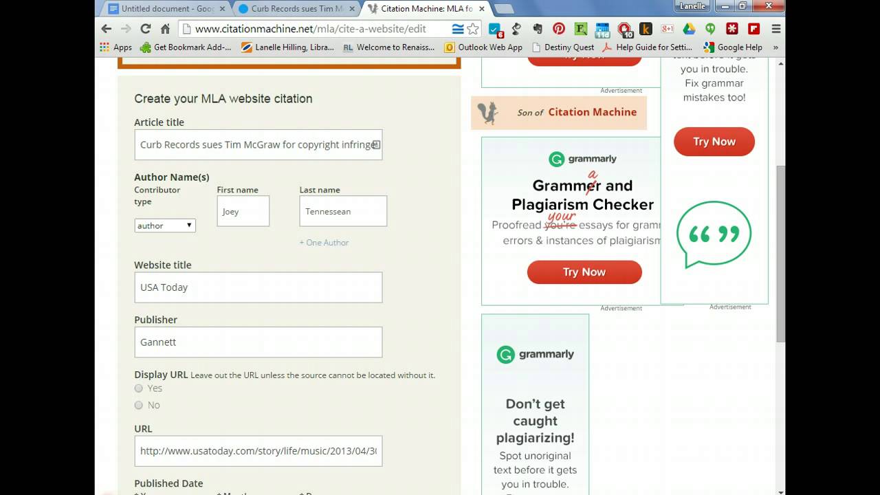 Make An Mla Website Citation Via Son Of A Citation Machine Youtube