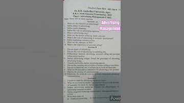 Advertising Management |  Semester Exam | BBA - BCOM |Questions Paper