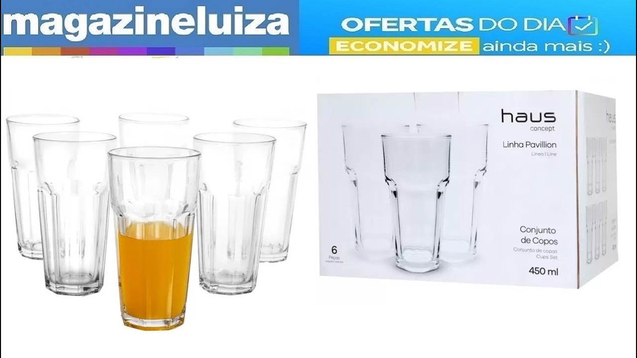 Jogo de Copos de Vidro 330ml 6 Peças Haus - Pavillion - Copos - Magazine  Luiza