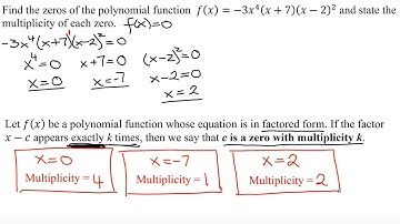 Find Zeros of Polynomial Function (in Factored Form) & State Multiplicity of Each Zero