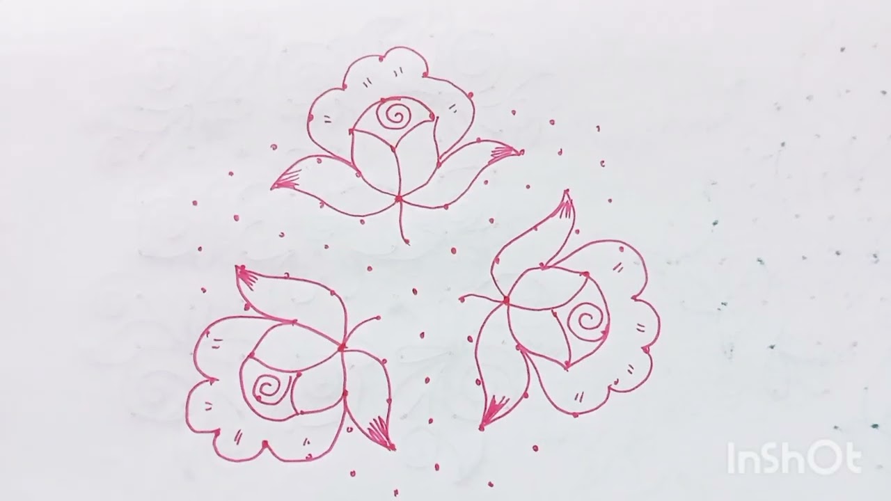 11*6 middle dots beautiful flowers rangoli 🌹🌹🌹🌹🌹🌹