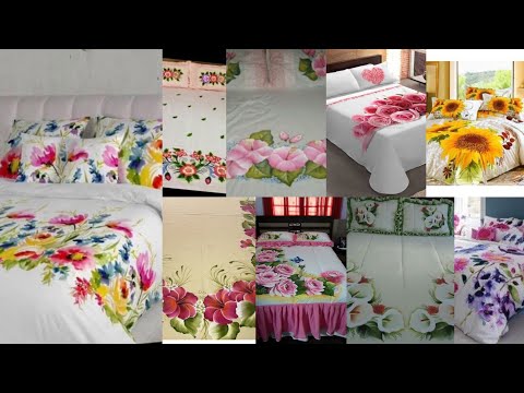 Easy hand printed bedsheet/ painted bed sheet design/fabric painting/ painting ideas,pillows