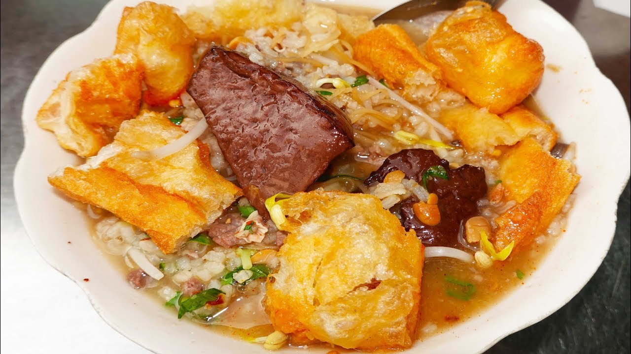 Cambodian Street Food Pork Rice Porridge, Delicious Breakfast Pork Rice