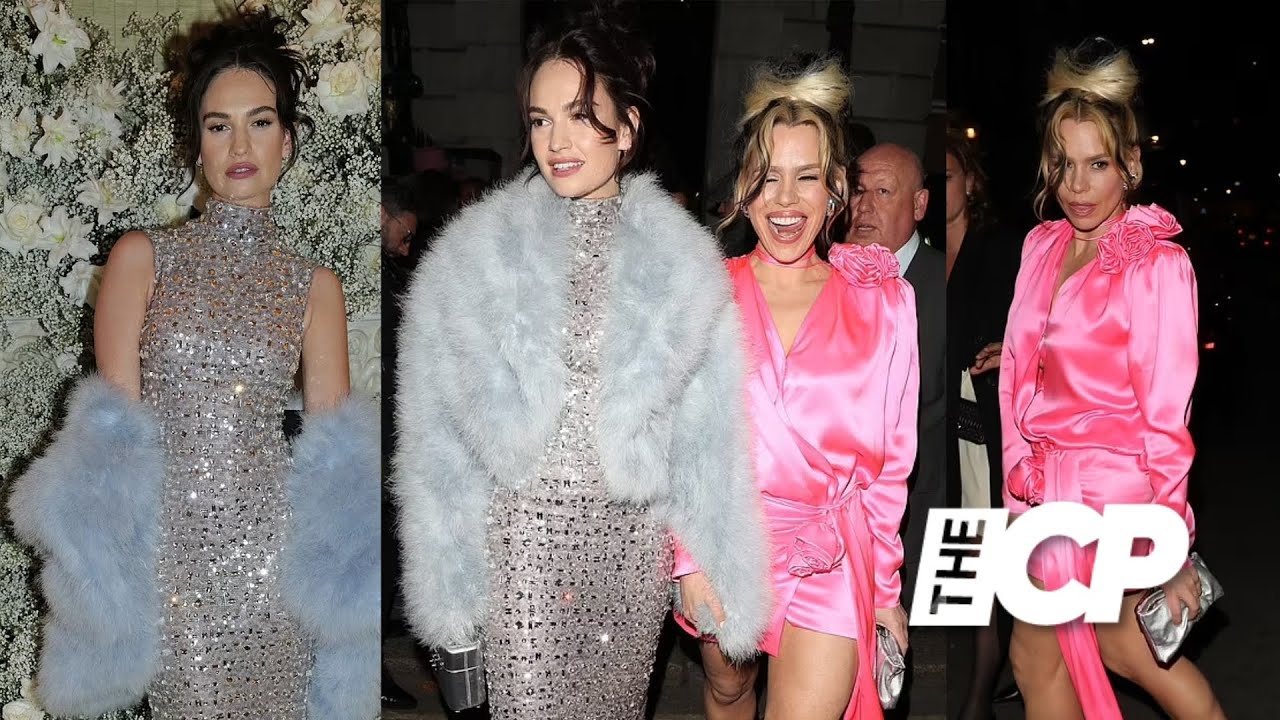 Lily James and Billie Piper explode into giggles make an exit from BAFTA after party
