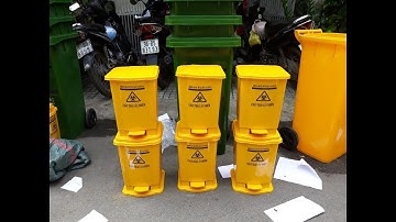 Thùng rác y tế 15 lít xanh vàng trắng, thùng rác đạp chân bệnh viện