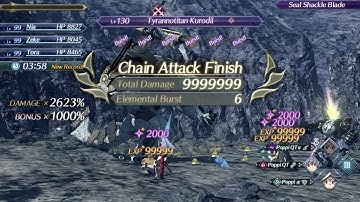 Xenoblade Chronicles 2 1.5 - 1000% Overkill Bonus on Tyrannotitan Kurodil - Example Setup