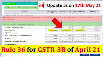 नई Update Rule 36 for GSTR-3B of April 21 || GST LATEST UPDATE