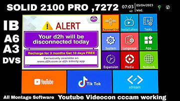 All Montage  Software SOLID 2100 Pro DLX 7272 A6 Youtube TikTok Videocon d2h cc cam working   1080p