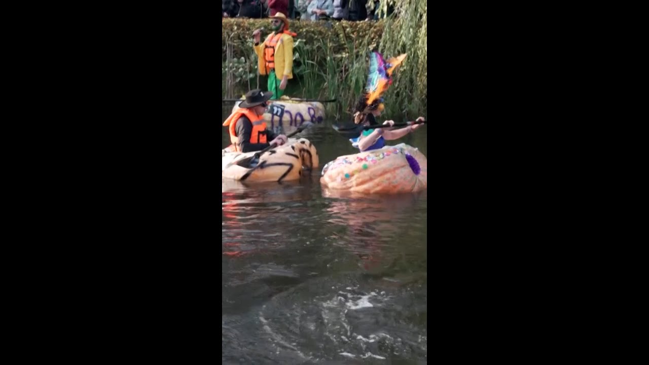 Giant pumpkin boats sail in race across Moscow pond