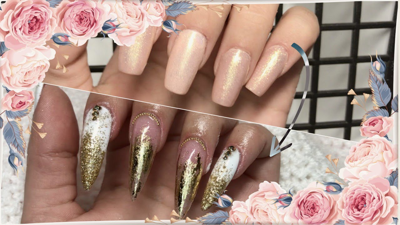 Acrylgel | Nagelmodellage mit Tips | Transferfolien Design und viel Glitzer