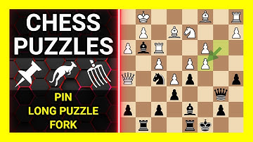 Chess Puzzles to Practice. Themes: Pin, Long puzzle, Fork. Learn Chess