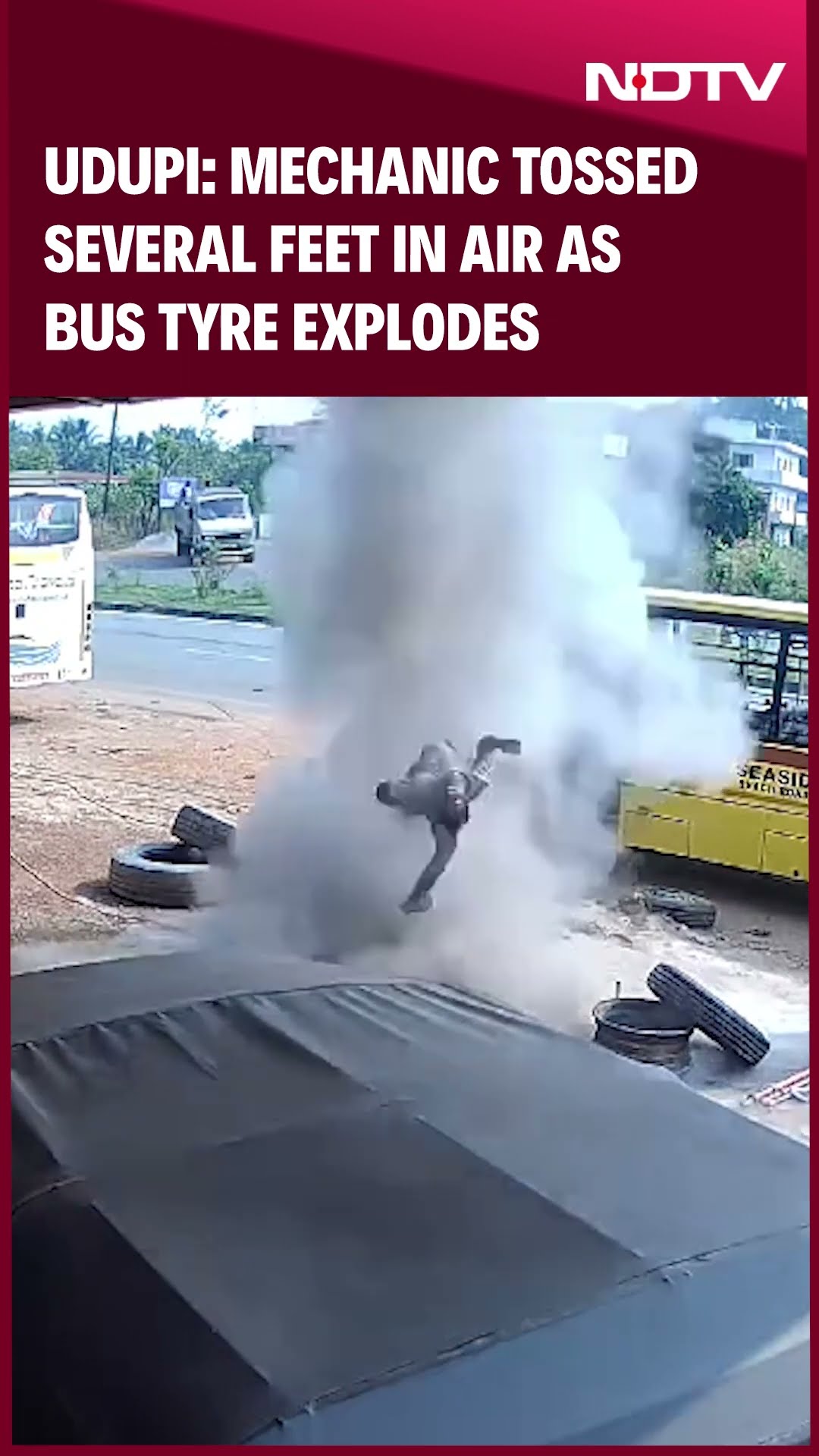 Udupi: Mechanic Tossed Several Feet In Air As Bus Tyre Explodes