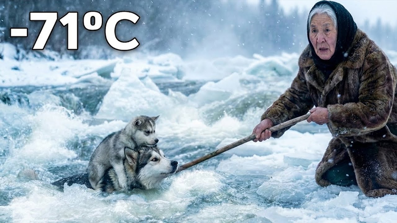Grandma Saves Mother Husky & Puppy In Middle Of Freezing Siberian River (-71°C)