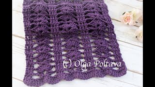 How to Crochet Lace Scarf Very Easy, Crochet Shells Scarf, Crochet Video Tutorial, Cotton Ease Yarn