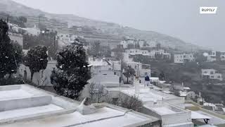 Greece: Tinos island blanketed with unexpected snow as temperatures fall
