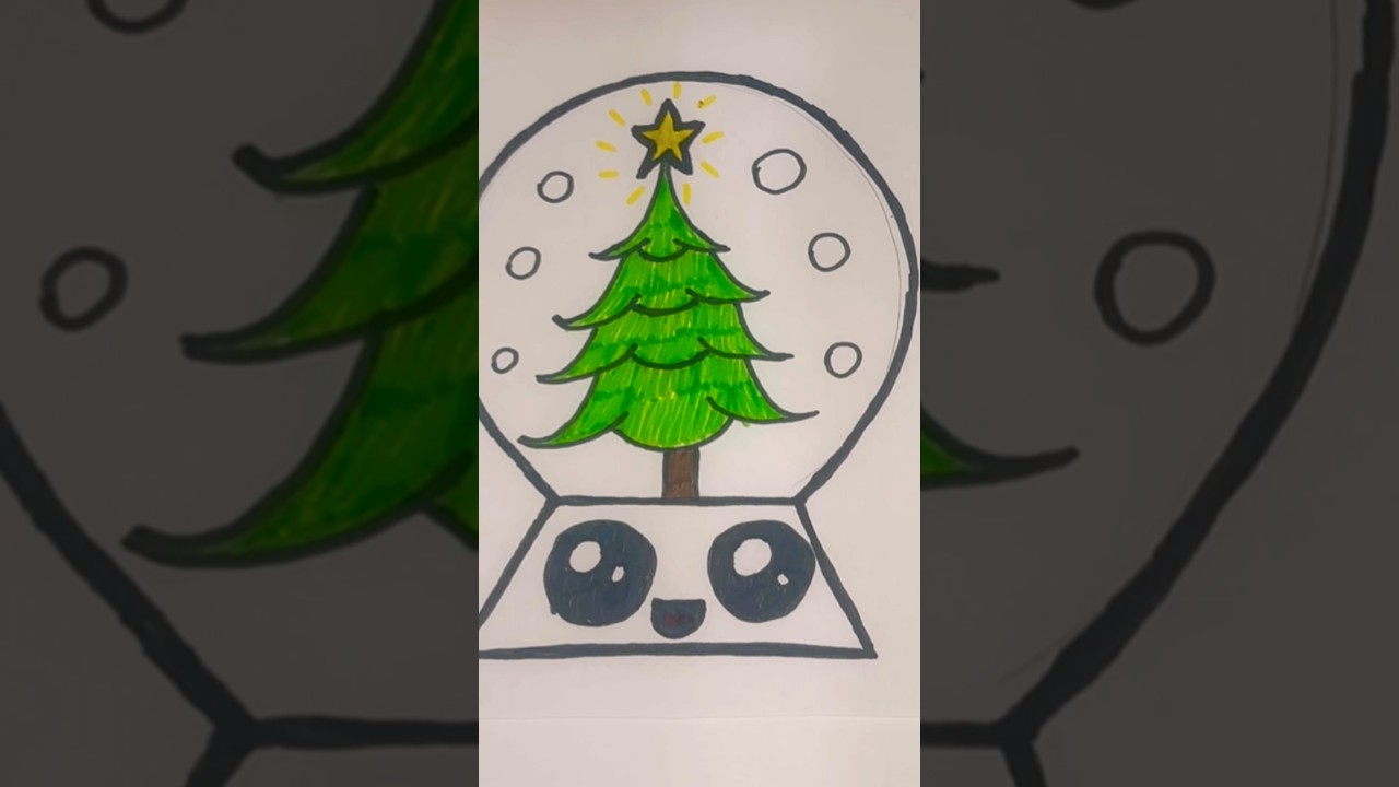 How to Draw a Cute Christmas Tree Snow Globe - Easy Step-by-Step for Kids!