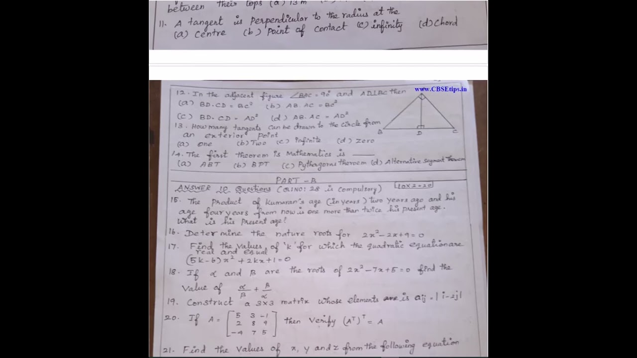 10th Maths October Monthly Test 2022 Question Paper English Medium