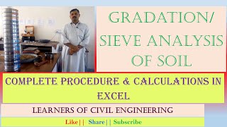 Gradation Analysis of soil| Gradation curve| Excel Calculations