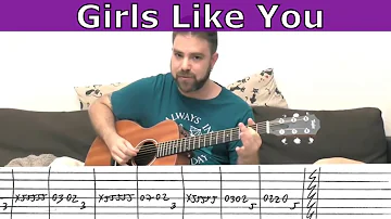 Fingerstyle Tutorial: Girls Like You (Maroon 5) - FULL Instrumental  - Guitar Lesson w/ TAB