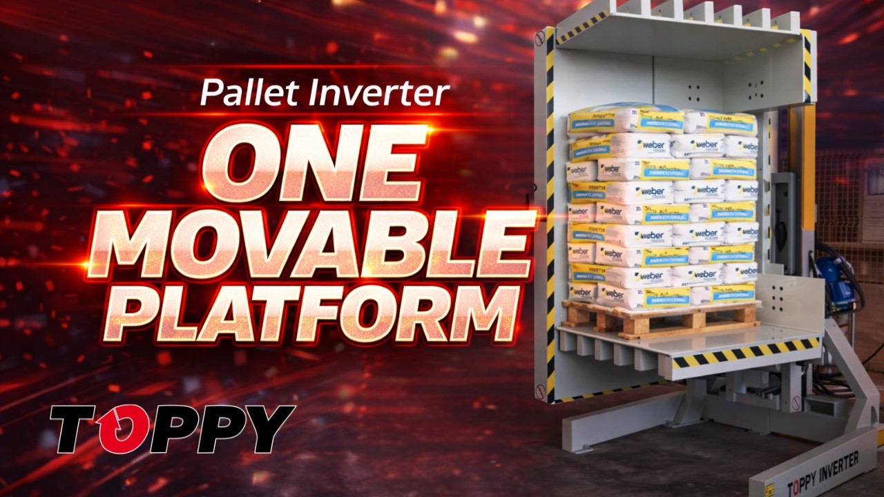 Pallet inverter - ONE MOVABLE PLATFORM (Removal of dameged bags) - YouTube