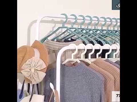 شماعة ملابس مزدوجة مع عجلات دوارة مزودة برفوف وعلاقات جانبية متجر أوركيد