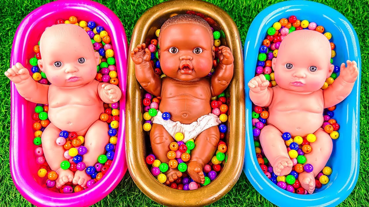 Full of 3 Rainbow BathTubs Candy with M&M's & Magic Slime Cutting Video