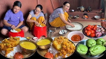 Our Village Food - Squash Curry (Chayote Veg) Dal with Rice Making & Eating in Village Kitchen