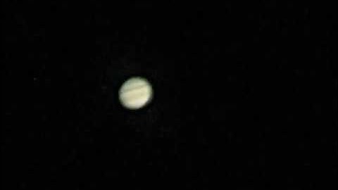 Jupiter videoed through an Orion Skyquest XT8 Dobsonian Reflector telescope.