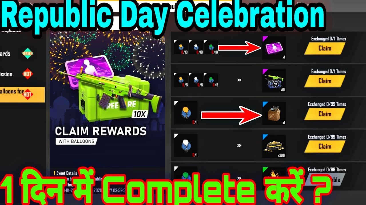 How To Collect Orange,White & Green Balloons in Free Fire || Celebrate Republic Day Event Details