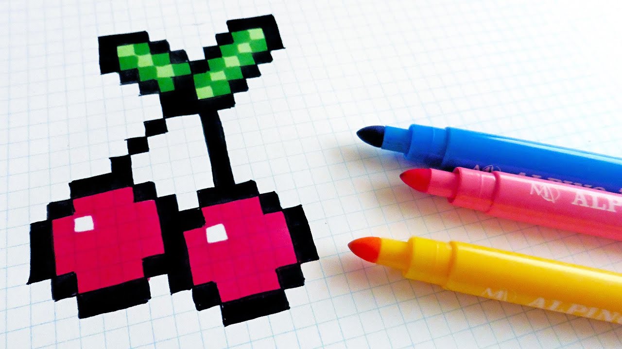 Handmade Pixel Art - How To Draw Cherries #pixelart - YouTube