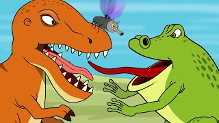 A Dinosaur and an Enormous Toad. Cartoon for Kids