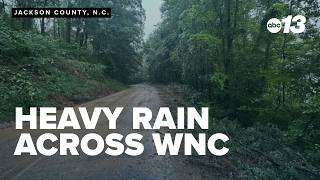 Heavy rainfall in western North Carolina downs trees, floods roads