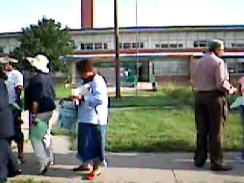 Gary teachers striking in front of Dunbar-Pulaski Middle school
