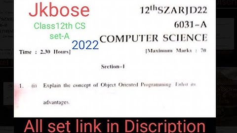 Jkbose class 12th Computer science paper set-A 2022 (summer zone ) #jkbose #class12thcomputerscience