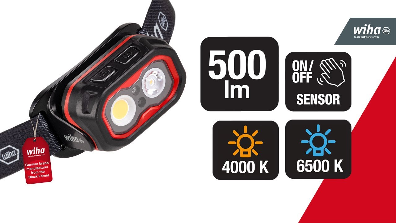 Wiha headlamp 500lm with motion sensor | USB-C | 2 illumination modes I 10h runtime (45700)