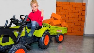 BABY ПОСТРОИЛ стену в доме!!! Unboxing And Assembling The POWER Wheel Ride on Tractor Buldozer!