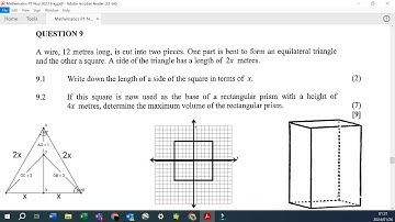 B | MAY - JUNE 2023 GRADE 12 MATHEMATICS - Max Volume of rectangular prism (Optimisation) | PAPER 1