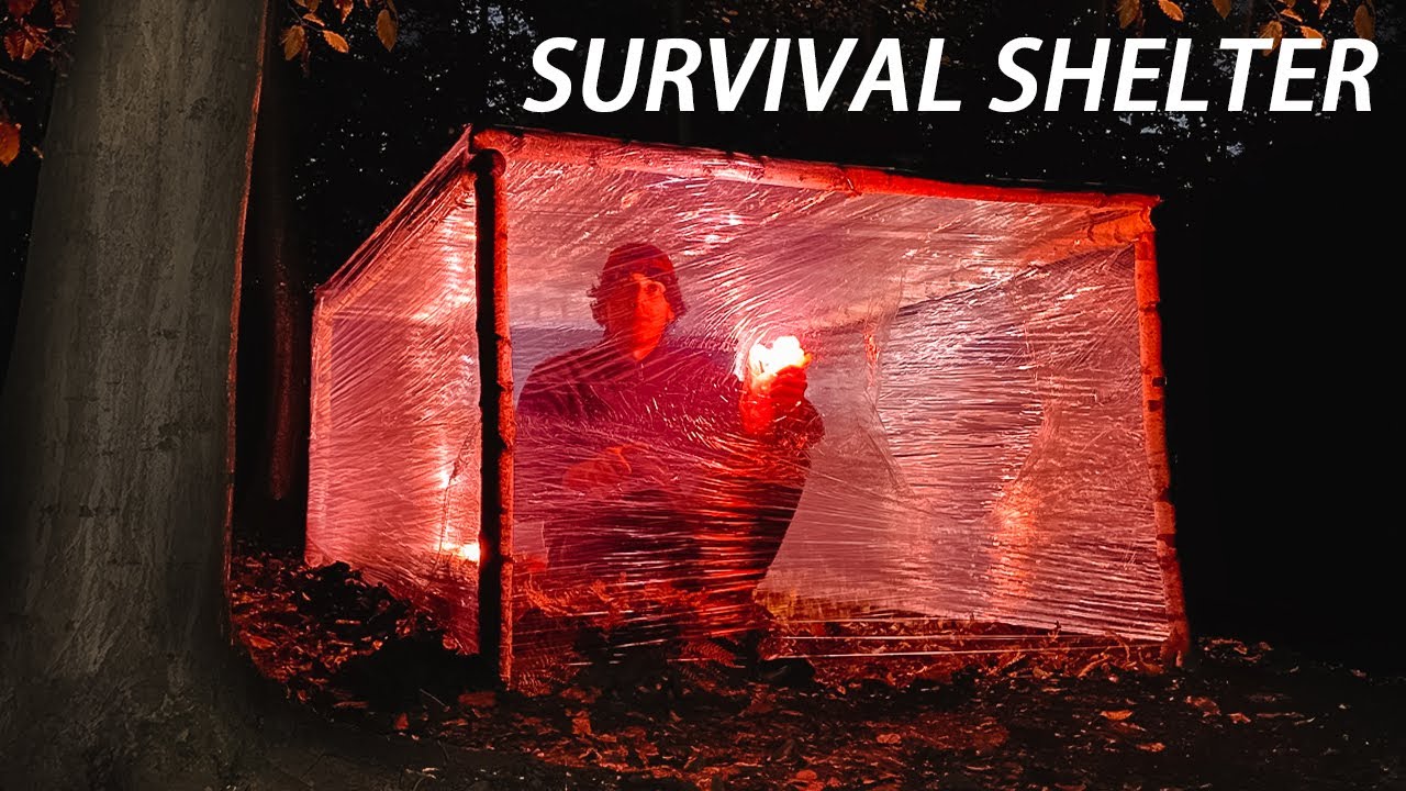 Building Survival Shelter from Plastic Wrap | Cooking Food on a ...